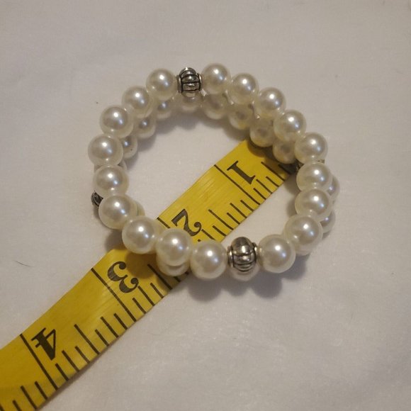 Womens White Pearl Anniversary Double Layered Adjustable Beaded Bracelet - Picture 3 of 7